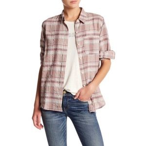 Current/Elliott Tan & Pink Plaid button down Sz 2